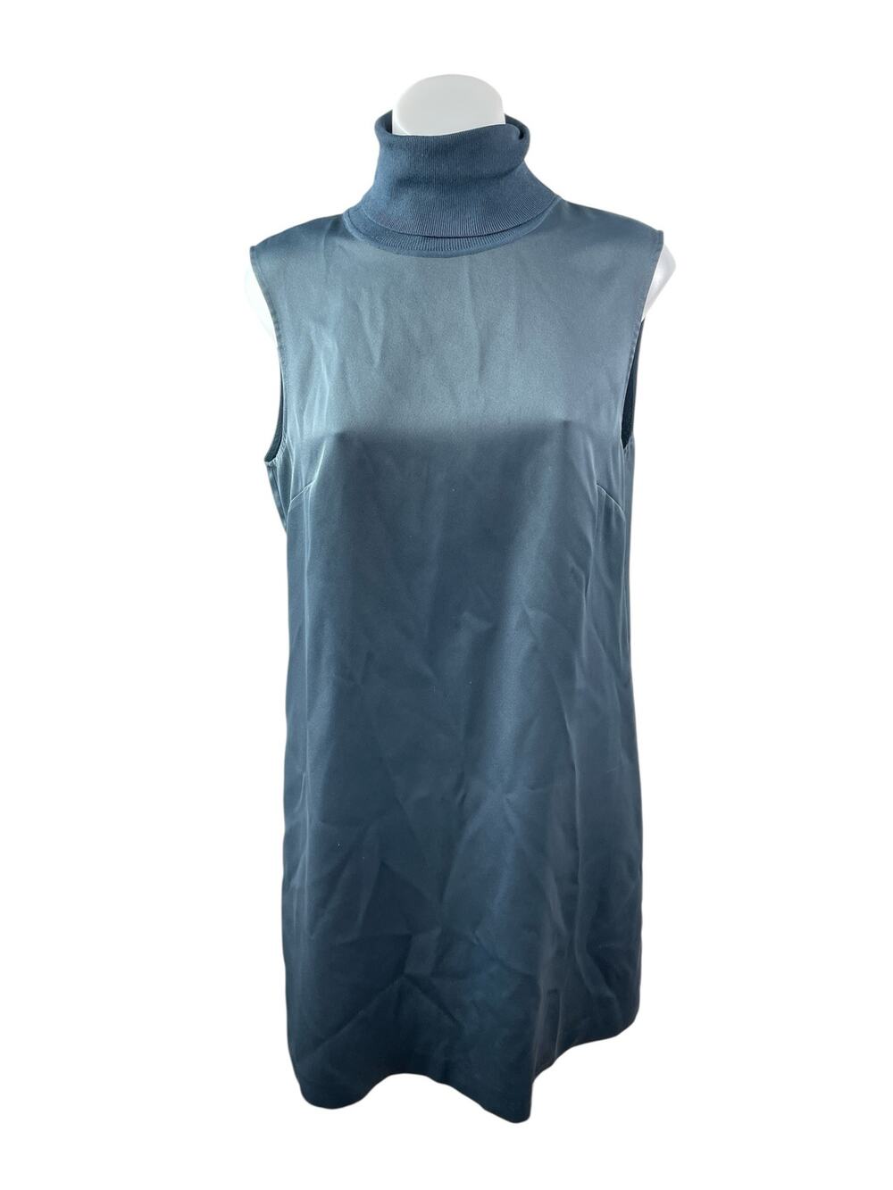Club Monaco Jourdan Blue Silky Satin Mock Neck Sleeveless Tank Shift Dress Sz M